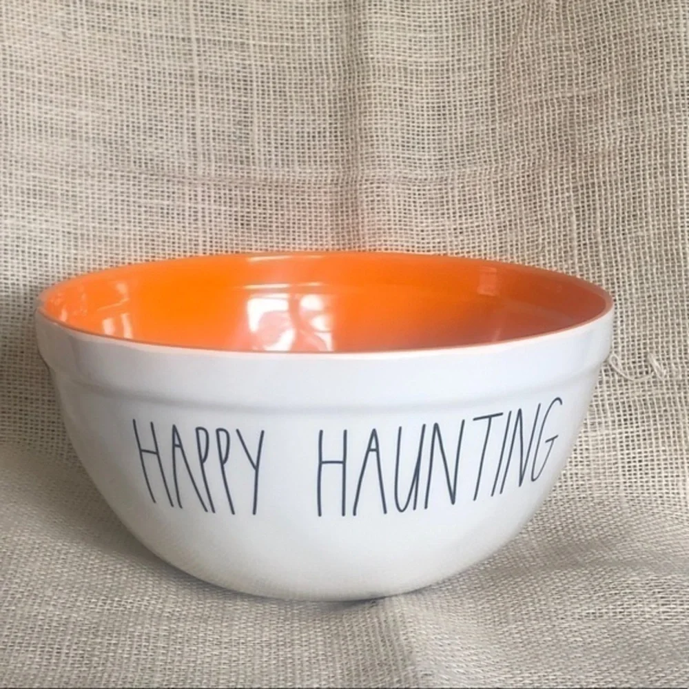 Rae Dunn 10”in Happy Haunting LL Melamine Halloween Bowl (2019) White and Orange